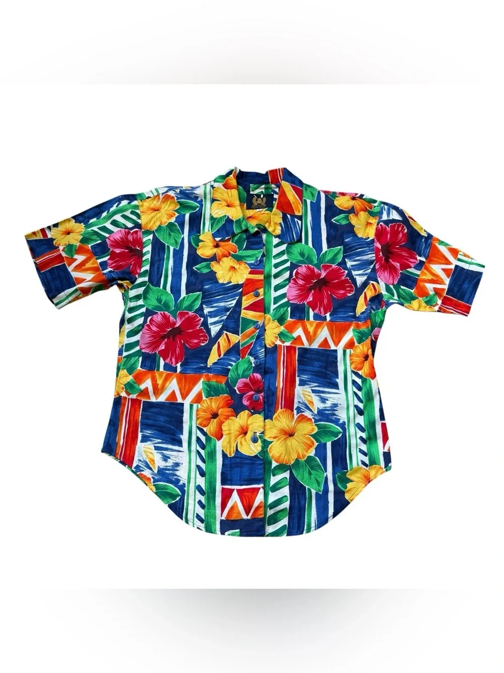 VTG Tropical Floral Two Piece Set Hawaiian Shirt Shorts Matching Resort Set Sz 8